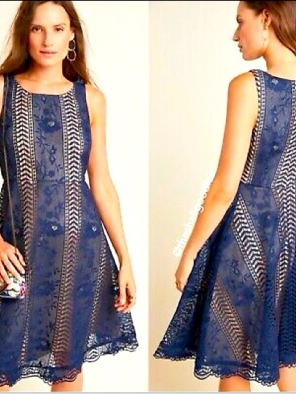 Anthropologie Georgia Lace Midi Dress NWT in navy blue with a nude lining size S